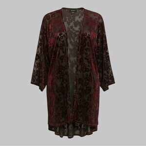 Espresso Velvet Burnout Open Front Cardigan Kimono Burgundy Red Whimsigoth L